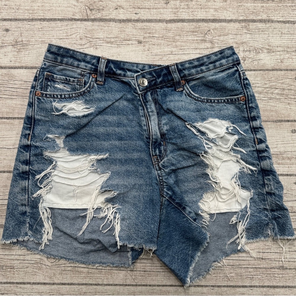 American Eagle Shorts Women's 8 Blue Denim High Rise Cut Off Distressed Summer